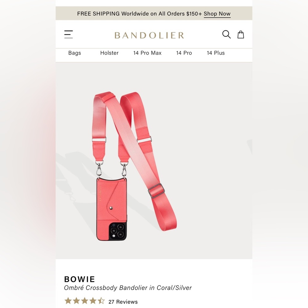 Bandolier with expanded pouch for iPhone 13 Pro Max